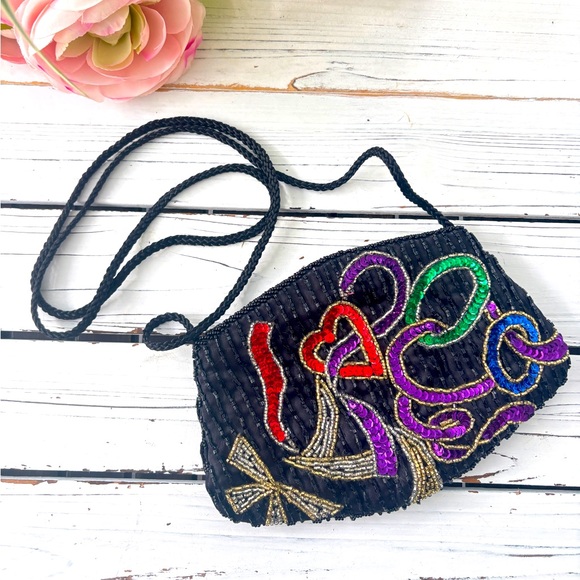 Vintage Beaded Sequin and Beaded Crossbody Evening Bag - Picture 1 of 9